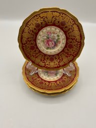 Vintage Rosenthal Garnet Gilt Orchid Teacup Plates- Set Of 4