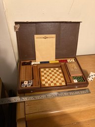 Vintage Travel Game Set In Case Green Bakelite Dice?