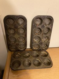 Lot Of 3 Vintage Baking Muffin Pans