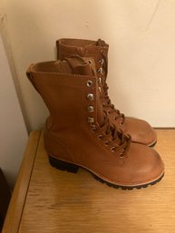 Free People X Jeffrey Campbell Brown Leather Boots, Side Zip Size 7m