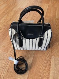 New No Tags- Nine West Black And White Satchel Bag W/ Top Handle.