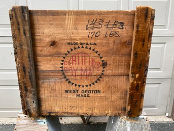 Vintage Wood Factory Box Crate. Certified Dry Mats. West Groton, Mass. Made In U.S.A. Stamped SYNDICATE.