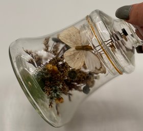 Vintage 1970s Hand Crafted Faux Taxidermy Butterly And Flowers In A Jar