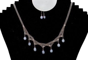 Gorgeous Silver And Blue Beads Set Necklace And Earrings