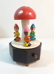 Wooden Mushroom And Gnome Merry Go Round Music Box