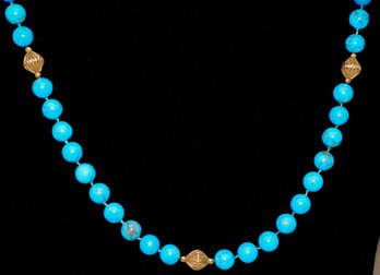 Beautiful Blue And Gold Beads Necklace