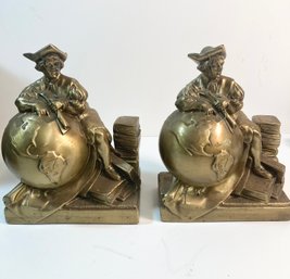 Pair Of Vintage Brass Christopher Columbus Bookends