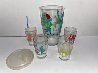 Vintage 1950s MCM Bartlett-Collins After Five Cocktail Shaker With 4 Glasses In Original Package.