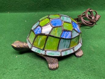 Vintage Turtle Bedside Or Counter Lamp With Staiined Glass Shade. Yes Shipping.