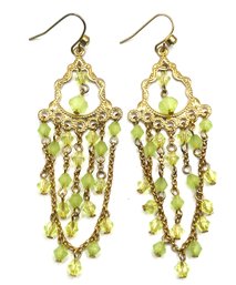 Vintage Boho Green Beaded Long Dangle Earrings