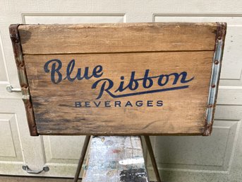 Vintage Blue Ribbon Beverages Co. Wood Crate Box With Steel Band Reinforcment. New Haven, Conn.