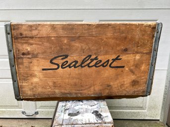 Vintage Sealtest Wood Crate Box With Steel Band Reinforcement. Measures 16 3/8' X 12 1/2' X 9 14'.