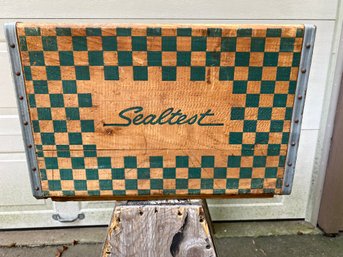 Vintage 1959 Sealtest Foods Connecticut Wood Crate Box With Steel Bands. 4 Sided Print. Great Checkerboard.