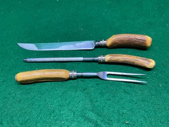 Vintage Horn Handle Carving Set. Made In Sheffield, England. Yes Shipping.