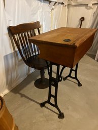 Antique School Desk With Inkwell