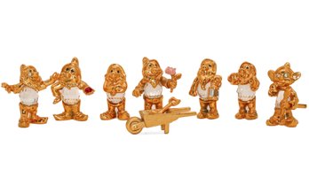 Vintage Disney Lot Of Seven Dwarfs W/ Tools Crystal 24kt Gold Plated Figurines Lencia Austria