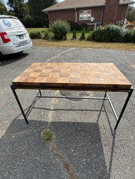 Metal Table With Wooden Slab Top