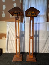 Pair Of Wooden Floor Lamps