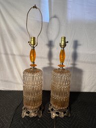 Set Of 2 Mid Century Modern Glass Table Lamps