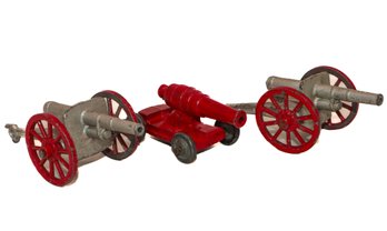 3 Vintage Cast Iron Cannon Toy