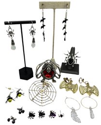 Lot Of Spiders And Bats Themed Halloween Jewelry