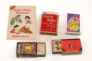 Vintage Mix Lot Of Snow White Stickers And Playing Cards