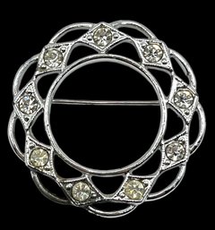 Vintage SARAH COV Heavy Clear Stones Ornate Wreath Pin/brooch