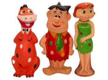 Vintage 1960s Flintstones Fred Wilma And Dino Vinyl Figurines