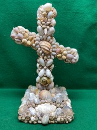 Antique Victorian Sea Shell Funeral Cross With Base. 16' Tall. Outstanding! No Shipping.