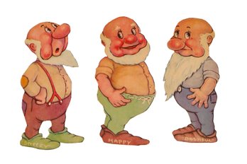 3 Vintage Dwarfs Cardboard Figurines