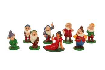 Vintage Cast Iron W/ Enamel Paint Snow White &7 Dwarfs