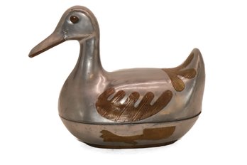 Vintage Pewter & Brass Duck Trinket Box