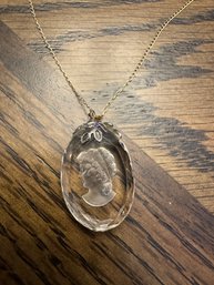 14K Gold Necklace With Glass Pendant