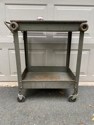 1940s American Vintage Industrial All-welded Joint Two - Tier Mobile Steel Push Cart. No Shipping.