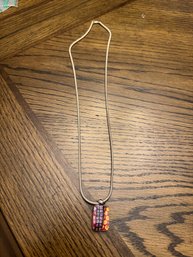 Sterling Silver Necklace With Colored Glass Pendant