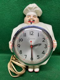 Vintage 1950s Sessions Chef Kitchen Wall Clock. Powers Up. Second Hand Does Not Move. Yes Shipping.