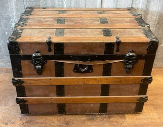 Antique Early American Flat Top Steamer Trunk