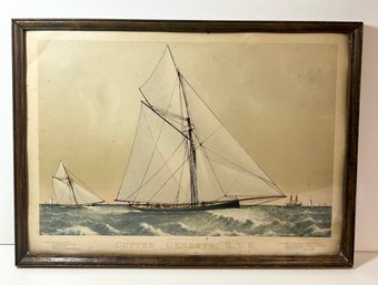 Original Currier & Ives Cutter Genesta, R.Y.S. Sailboat Framed Print