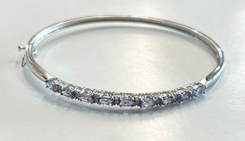 Sterling Silver & Stainless Cubic Zirconia Bangle Bracelet