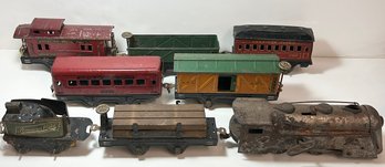 Vintage Wind Up Train Engine W/ American Flyer Train Cars