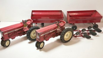 Vintage Metal International Harvester Toy Tractors W/ Attachments