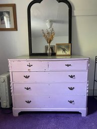 Lavender Painted Solid Wood 5- Drawer Dresser With Custom Made Glass Top