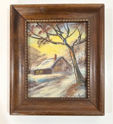 Small Framed Vintage Signed Roth Oil On Board Winter Scene