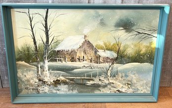 Signed Framed Winter Landscape Canvas Print