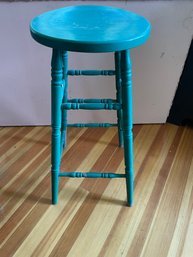 Vintage Wooden Stool Painted In Catskill Green