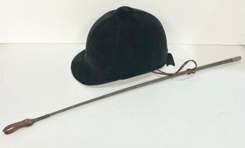 Vintage Herbert Johnson Equestrian Helmet & Leather Crop - Made In England