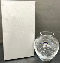 Lenox Lead Crystal Hand Blown Etched Floral Vase In Box