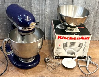 Kitchen Aid Navy Artisan Stand Mixer W/ Many Accessories