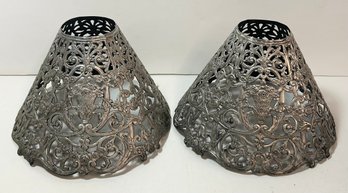 Pair Of Antique Art Nouveau Ornate Metal Lamp Shades