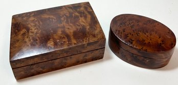 Lot Of 2 Vintage Burl Wood Trinket Boxes